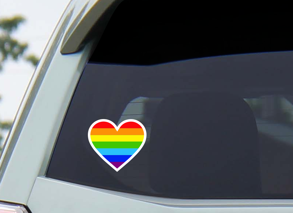 Rainbow Heart, White Outline