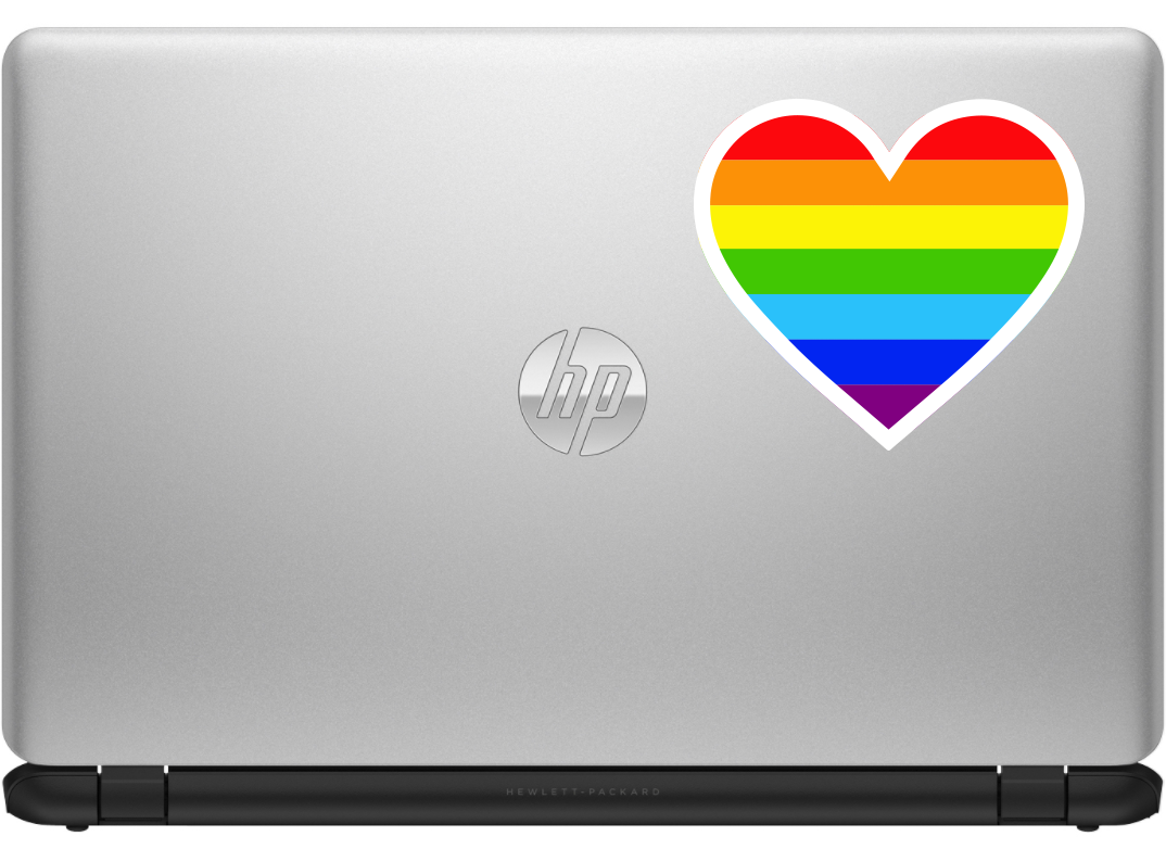 Rainbow Heart, White Outline